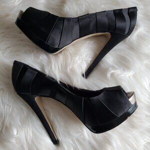 BCBGMAXAZRIA Black Satin Peep Toe Pumps SZ 8.5